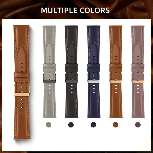 Detalle 2 de LanQii Lederarmband (22 mm) für Amazfit Active Max, T-Rex 3 Pro & weitere Modelle, braun