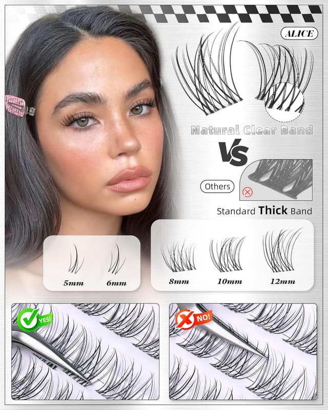 Detalle de ALICE Short Lash Clusters Kit (8mm–10mm–12mm) with Clear Band, Bond & Seal for DIY Wispy Lash Extensions
