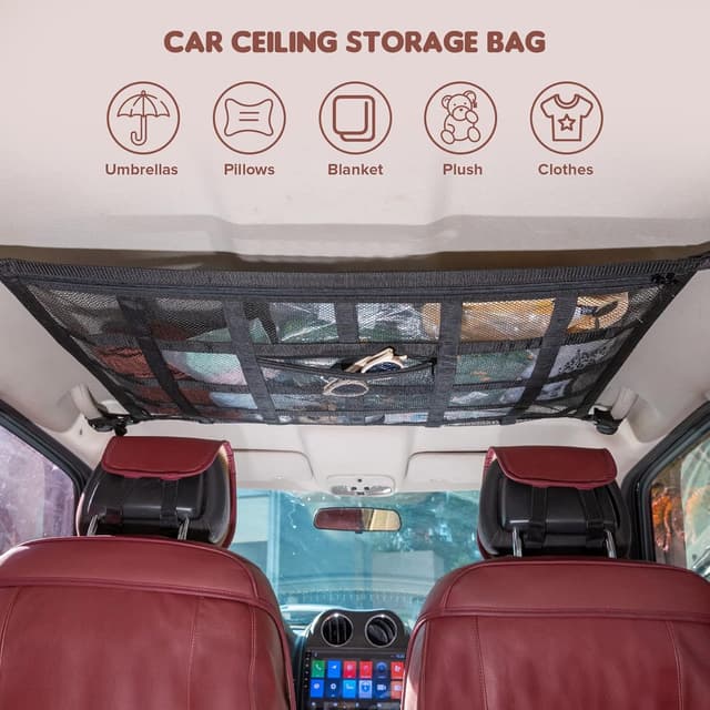 Detalle de Kaskawise SUV Car Ceiling Cargo Net Pocket (35.4" x 23.6") for Four-Handle Vehicles