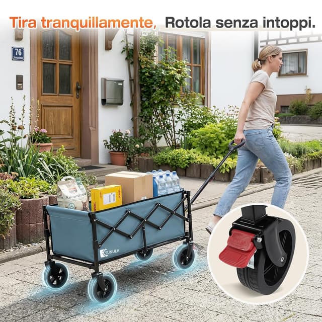 Detalle de SUNULA Carrello pieghevole piccolo 80L 100KG con freni, 5,8 kg (colore verde)