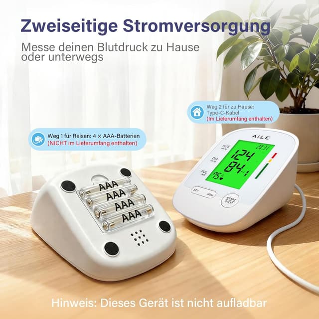 Detalle 2 de AILE X6 Oberarm-Blutdruckmessgerät für 22–42 cm mit ±3 mmHg Präzision und Arrhythmie-Erkennung