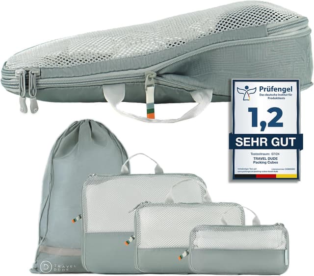 Detalle de TRAVEL DUDE Packwürfel-Set mit Kompression (Stahlblau), 4-teilig für Rucksack & Koffer-Organizer