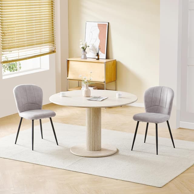 Thumbnail 6 de ANVOFONG Set di 2 sedie da pranzo imbottite in tessuto grigio pallido con gambe in metallo nero