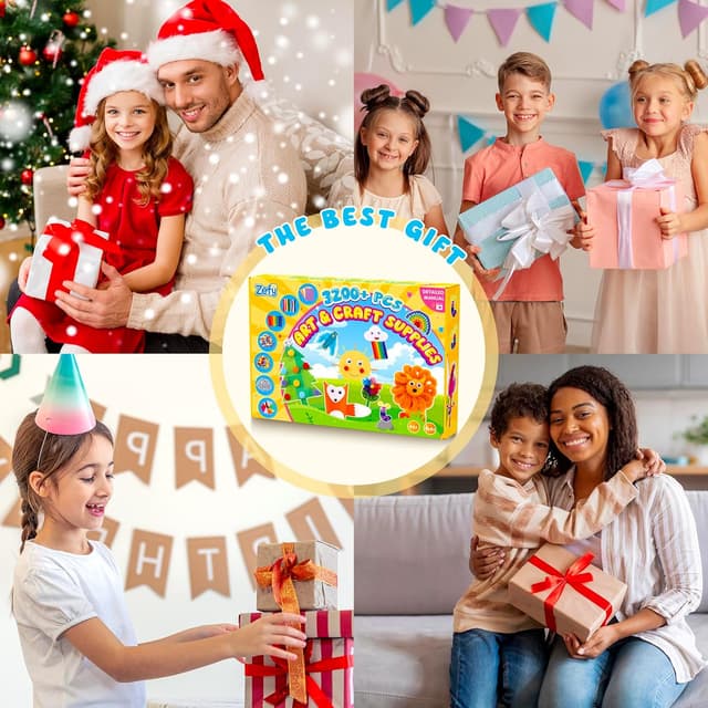 Thumbnail 6 de Zefy Kinder-Bastelset „3200+ Stück“ (4–12 Jahre) mit 12 Basteldesigns – Bastelkoffer mit Zubehör