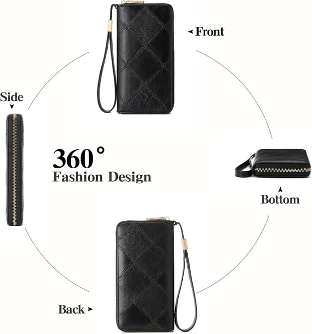 Detalle de SENDEFN RFID leather women’s wallet with wristlet — large capacity clutch purse