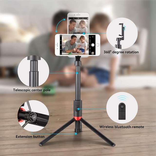 Detalle de SMALLRIG 3375B Trépied Selfie Stick 2 en 1 51”/130 cm avec Bluetooth et télécommande