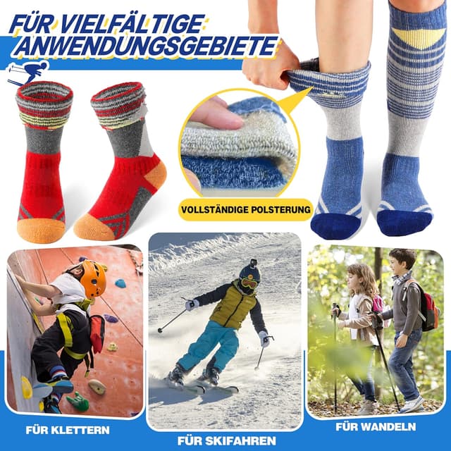 Thumbnail 6 de ANTSANG Kinder Merino Skisocken 3 Paar