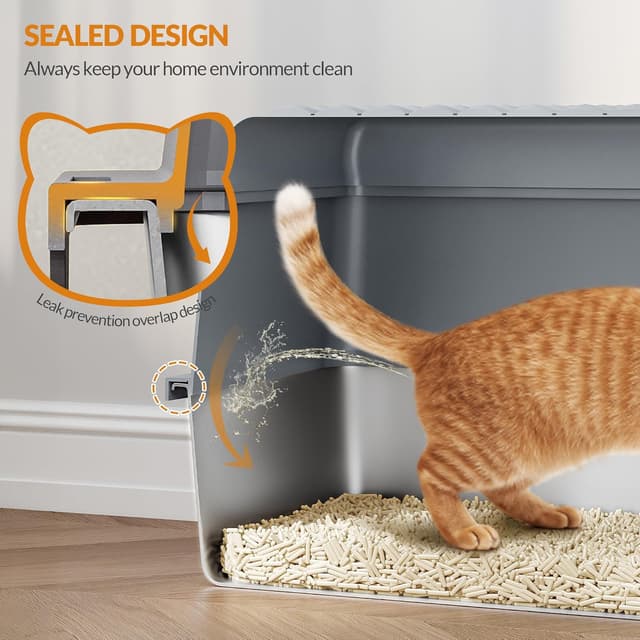 Detalle 2 de Fobyfurny Lettiera in acciaio inox XXL chiusa con coperchio incernierato (con paletta e pedana), confezione da 2