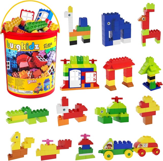 Detalle de burgkidz Classic Große Bausteine Lernspielzeug-Set im Plastikeimer, 214-teilig