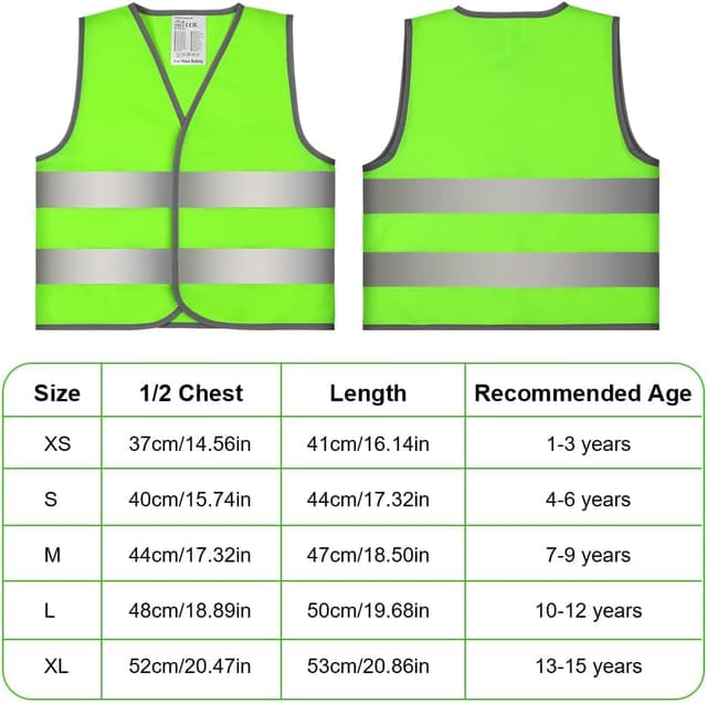 Detalle 2 de AYBUY 2 Pezzi Giubbotto di Sicurezza per Bambini con bande rifrangenti (verde fluorescente)
