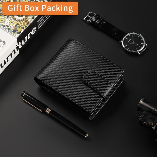 Detalle de GAEKEAO RFID blocking leather bifold wallet with zip coin pocket and ID window (15 card slots)