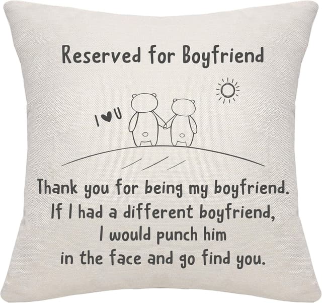 Detalle de Bommex funny cartoon cushion covers "Thank You For Being My Boyfriend" – 18x18 linen cushion cover (HE724-747)