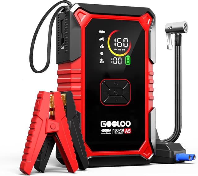 Detalle de GOOLOO A5 5-in-1 Jump Starter with Air Compressor (4000A) and 160PSI Tyre Inflator