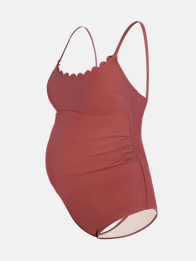 Detalle 2 de CUPSHE maillot de bain une pièce de maternité à encolure dégagée, festonné et laçage croisé dans le dos