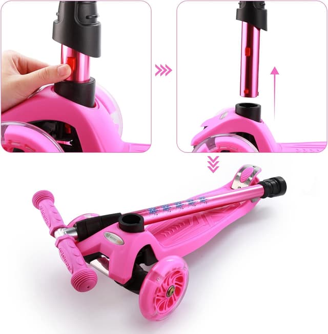 Detalle de 3-Wheel Kids Scooter (Ages 6–12) with Light-Up Wheels, Sturdy Deck, and 4 Height Adjustments