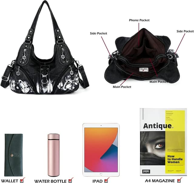 Detalle de Angel Kiss Damen Schultertasche Hobo (Umhänge-/Henkeltasche) mit vielen Fächern