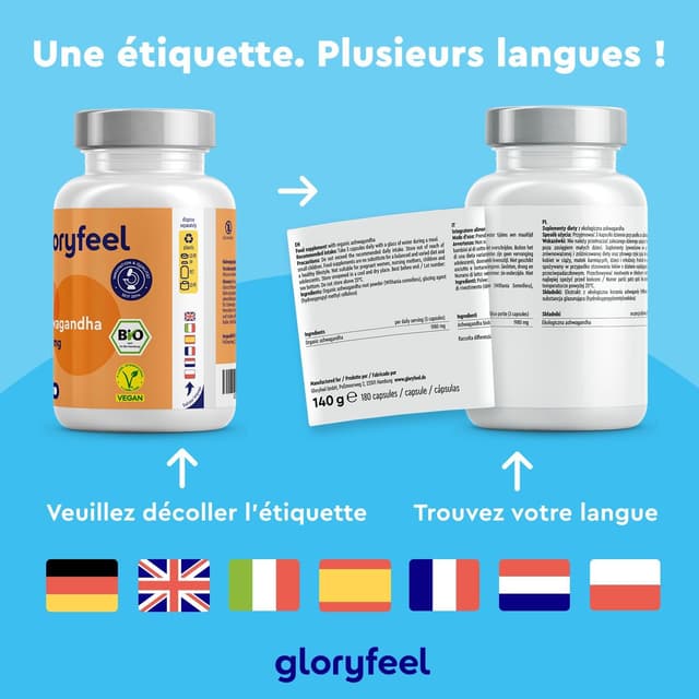 Detalle de Gélules d’ashwagandha bio (baie du sommeil) Fortement dosées : 1 980 mg par jour