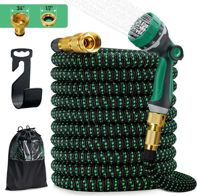 JUNEBOW® Gartenschlauch 22,5 m mit 10-Funktionen-Sprühkopf und flexibler 3-fach Dehnung