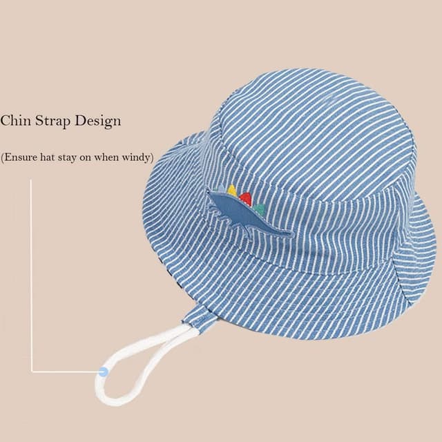 Detalle de FUYAO Kids Cotton Bucket Hat with Dinosaur Embroidery, Adjustable Chin Strap & Wide Brim Sun Protection