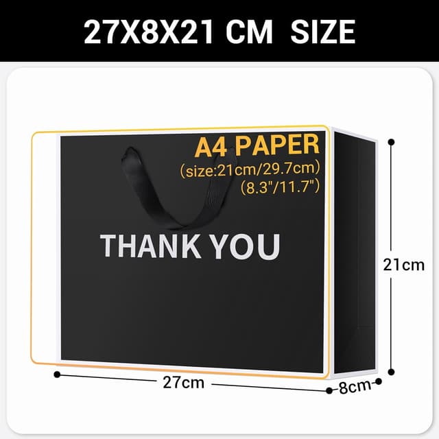 Detalle 2 de EUSOAR Thank You Bags (10 Pack) Thick Black Paper Gift Bags, Medium M with Handles