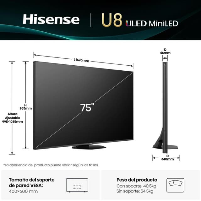 Detalle 2 de Hisense 75U8Q 75" Mini LED Pro 4K