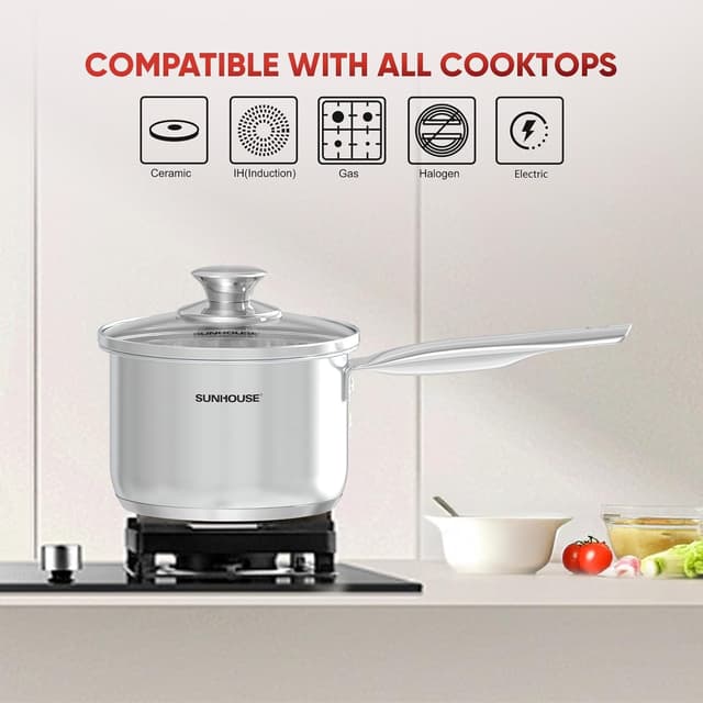 Thumbnail 4 de SUNHOUSE 3-Quart Stainless Steel Saucepan with Lid