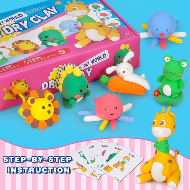 Detalle de iFergoo Air Dry Clay (Pets Theme) – 6 animal designs DIY modelling clay set for ages 3–12