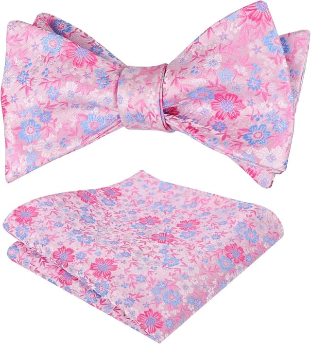 Detalle de Self-tied floral bow tie and pocket square set for weddings and parties