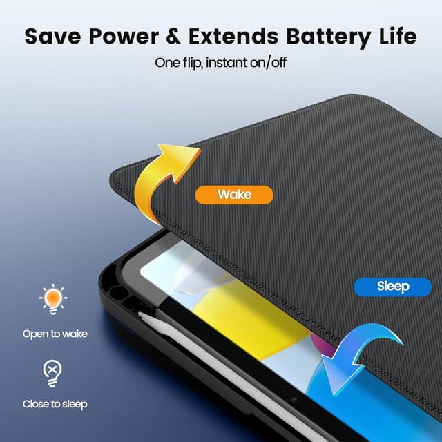 Detalle de CACOE Book Cover Hülle für iPad 11. Generation (A16) & iPad 10 (2022) mit Stifthalter – Schwarz