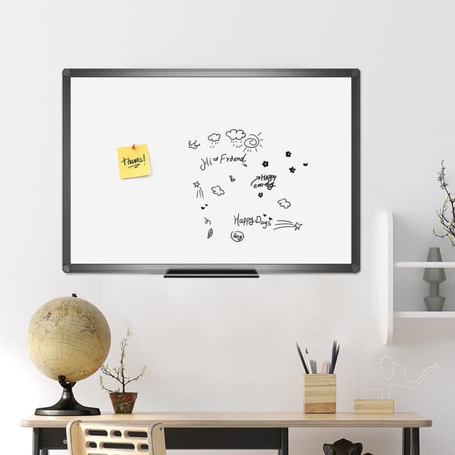 Detalle 2 de VIZ-PRO Small Magnetic Whiteboard 60 x 45 cm (Black Aluminium Frame) – drywipe board for office, home & school