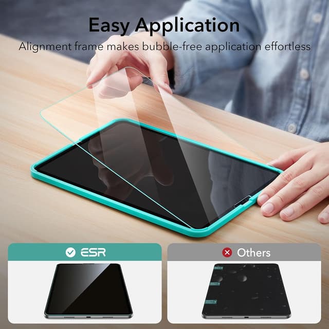 Detalle de ESR tempered-glass screen protector for iPad Pro 11-inch (2022/2021/2020/2018) & iPad Air 5/4 (2022/2020) – 2 pack with alignment frame