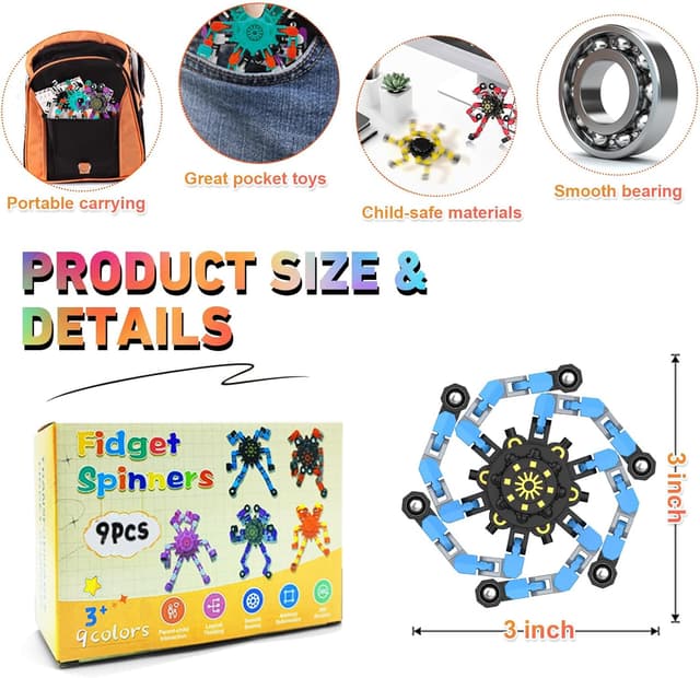 Detalle de Transformable Holiday Fidget Spinners with Deformable Chains (DIY Robot Spinner) — Stress Relief Sensory Toys