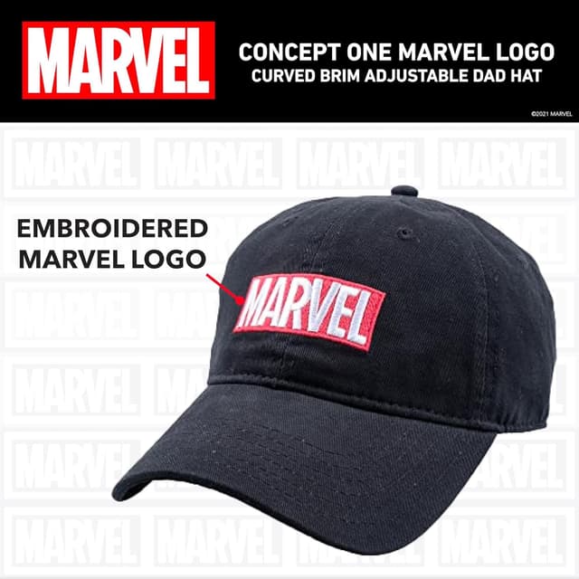 Detalle 2 de Marvel Logo Cotton Adjustable Dad Hat, Black (One Size)