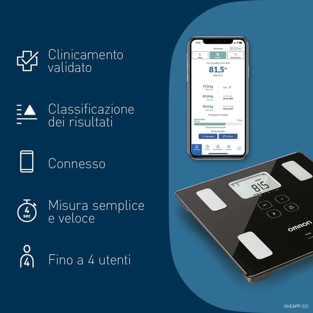 Thumbnail 6 de OMRON VIVA bilancia pesapersone digitale con analisi di grasso viscerale e sincronizzazione Bluetooth