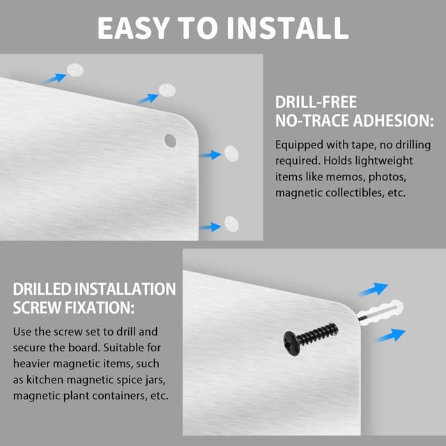 Detalle de ALANGDUO 2er-Set Magnettafel Magnetwand (42 x 30 cm) – Edelstahl-Pinnwand zum Notieren & Befestigen