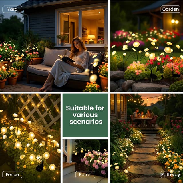 Detalle 2 de PATIOPIA Solar Mushroom Firefly Lights (4-pack) – waterproof garden path lights with a warm sway glow