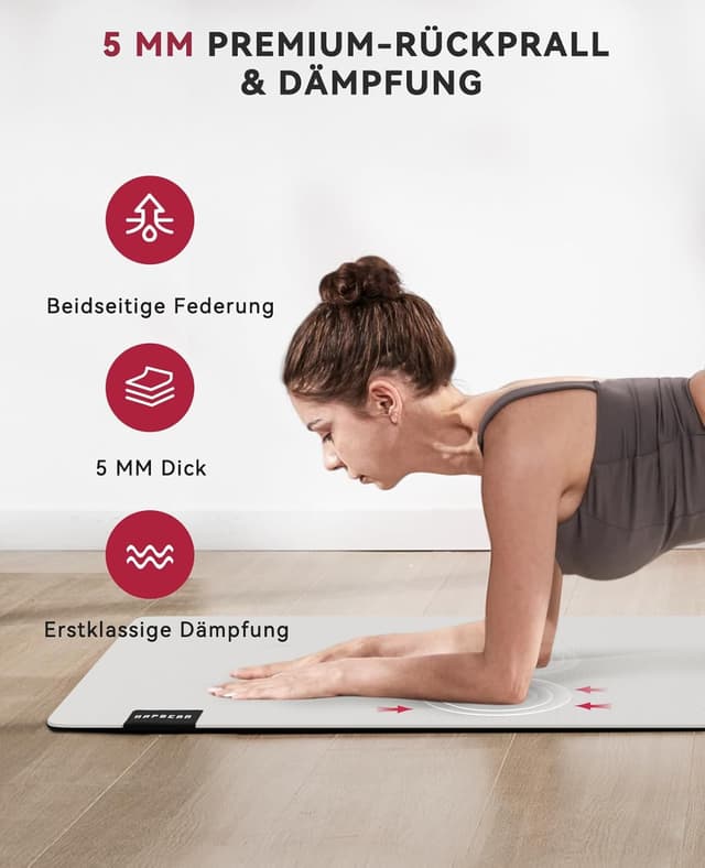 Detalle de HAPBEAR Yogamatte XXL 183×91 cm (6 mm) – rutschfeste Gymnastik- und Fitnessmatte mit Tragetasche