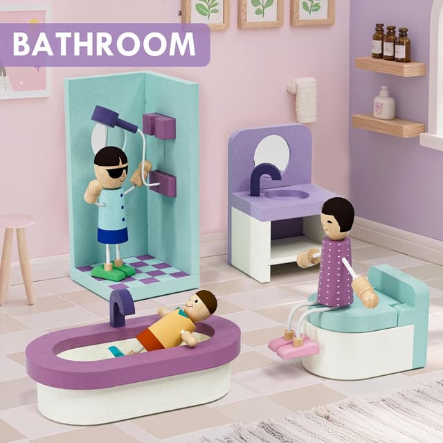 Detalle 1 de Lehoo Castle Wooden Dollhouse 39-piece furniture set