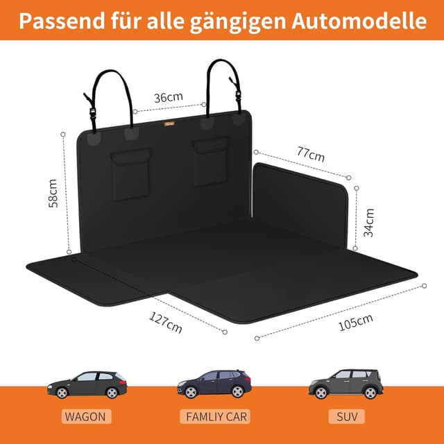 Detalle de Kofferraumschutz Hund mit Seitenschutz & Stoßstangenschutz – universelle Schutzmatte fürs Auto (185 × 105 cm), wasserdicht & pflegeleicht