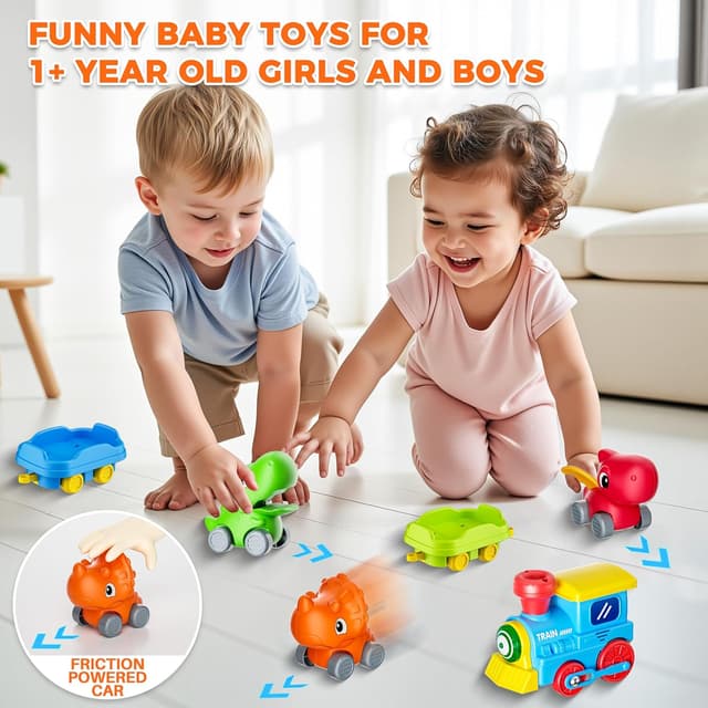 Detalle de Train Set for Toddlers with Steam, Music & Lights — Montessori Electric Train Toy with Dinosaur Cars & Tracks