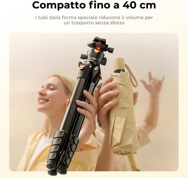 Detalle 2 de K&F CONCEPT Treppiede fotocamera 162 cm in alluminio compatto con borsa e piastra rapida (portata 10 kg)
