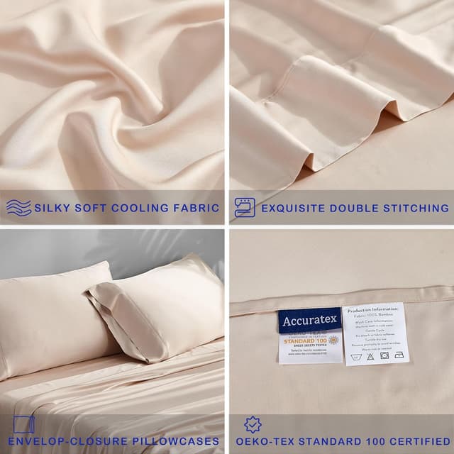 Detalle 2 de Accuratex Cooling Sheets King Size (Viscose from Bamboo) — Silky, Moisture-Wicking Bedding Set