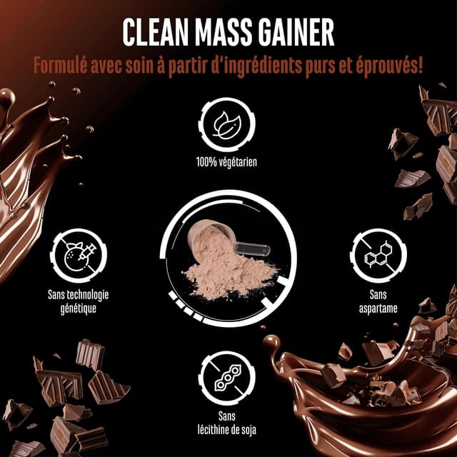 Detalle de Clean Weight Gainer 3 kg (chocolat) – gainer végétarien avec glucides complexes