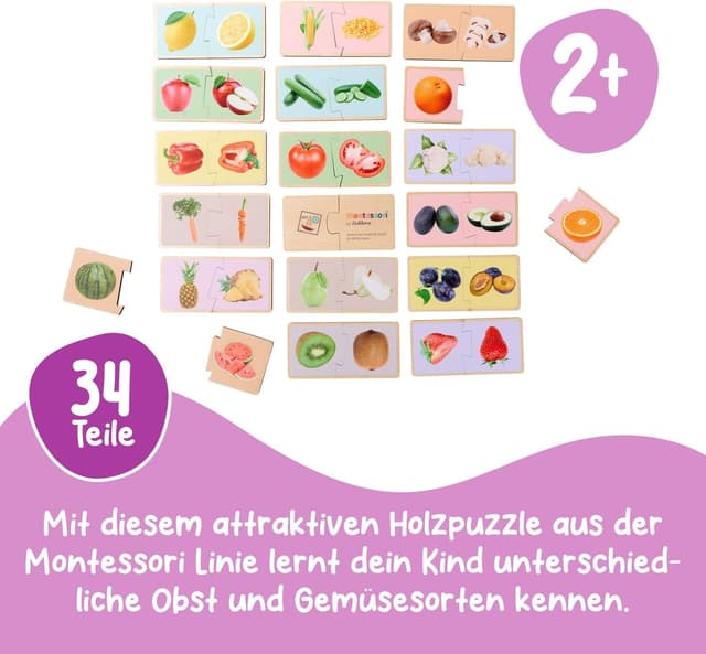 Detalle 2 de Eichhorn Montessori Puzzle Obst & Gemüse 34 Teile