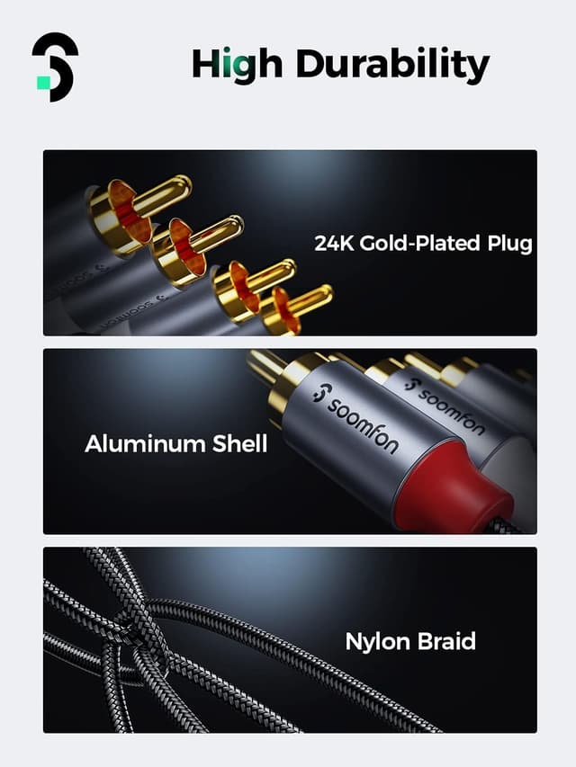 Detalle 2 de SOOMFON Phono to Phono RCA Cable 24K Gold