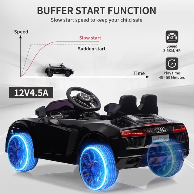 Detalle de Macchina elettrica per bambini 12V Edizione Polizia con telecomando 2.4G e luci LED (R8, nero)