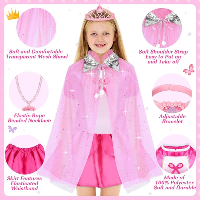 Detalle 2 de 16-Piece Princess & Mermaid Dress-Up Costume Set for Little Girls (Princess Role Play Gift)