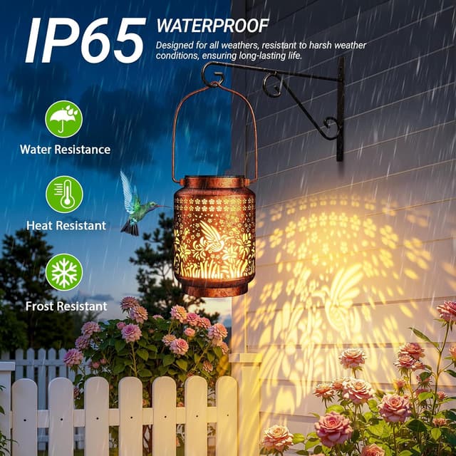 Detalle de BUCASA 2er-Set Kolibri-Solarlaternen für außen (hängend, Vintage-Look) mit warmweiß/kaltweiß