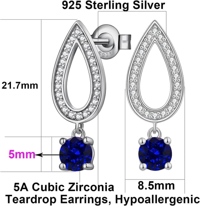 Detalle 2 de Jiamiaoi 18K Weißgold plattiert Tränen-Ohrringe mit 925 Sterlingsilber, Zirkonia (Damen)