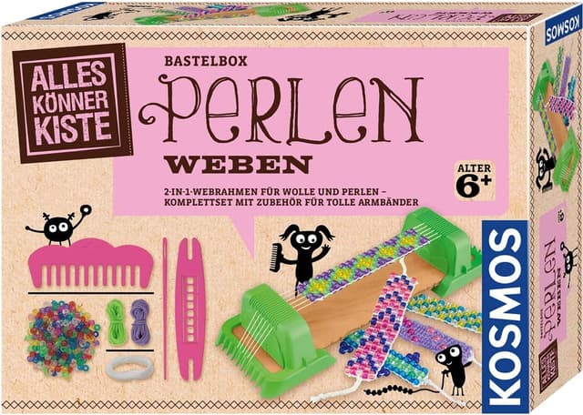 Detalle de Kosmos 604387 AllesKönnerKiste „Perlen weben 2-in-1“ – Webrahmen Bastelset für Kinder ab 6 Jahren